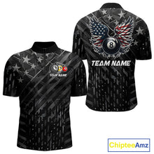 Load image into Gallery viewer, Black US Flag 8 Ball Pool Wings Billiard Shirt For Men Custom Billiard Team Jersey Polo &amp; 1/4 Zip TDM5977
