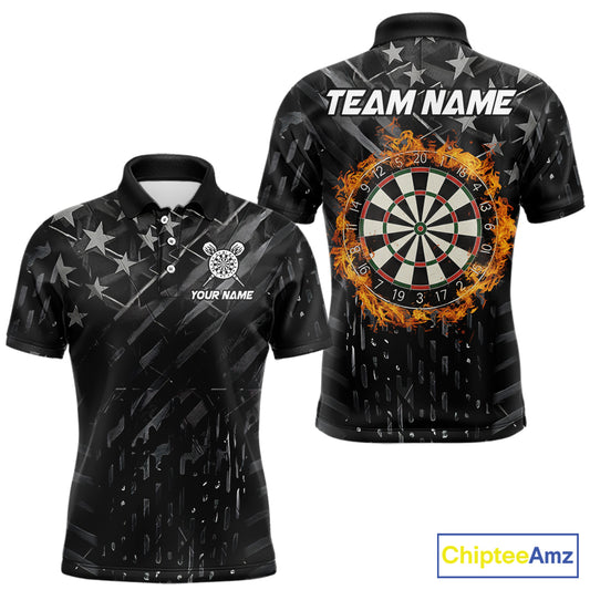 Black US Flag Dartboard Fire Darts Shirt For Men Custom Darts Jersey Team Polo & 1/4 Zip TDM5978