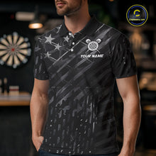 Load image into Gallery viewer, Black US Flag Dartboard Fire Darts Shirt For Men Custom Darts Jersey Team Polo &amp; 1/4 Zip TDM5978