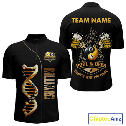 Funny DNA Yin-Yang Billiard Shirt For Men Custom Pool & Beer That's Why I'm Here Billiard Jersey TDM6446