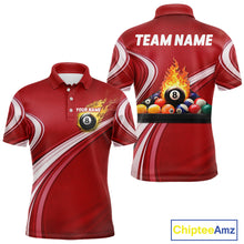 Load image into Gallery viewer, Personalized Red Billiard Jersey For Men Custom Flame 8 Ball Pool Billiard Shirt Polo &amp; 1/4 Zip TDM6447