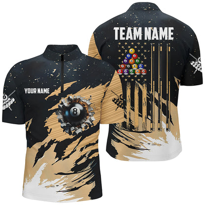 Customized Grunge American Flag 8 Ball Pool Men Billiard Shirts, Patriotic Pool Player Shirts TDM1721