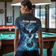 Load image into Gallery viewer, Blue American Flag Eagle Billiard Shirt For Women Custom 8 Ball Thunder Lightning Pool Team Jersey TDM4104