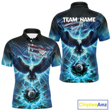 Load image into Gallery viewer, Blue American Flag Eagle Billiard Shirt For Men Custom 8 Ball Thunder Lightning Pool Team Jersey TDM4104