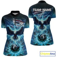 Load image into Gallery viewer, Blue American Flag Eagle Billiard Shirt For Women Custom 8 Ball Thunder Lightning Pool Team Jersey TDM4104