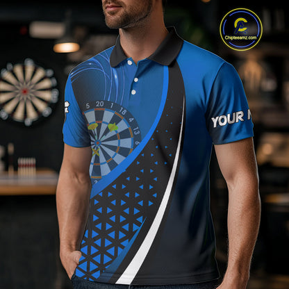 Black Blue Lights Custom Dart Shirt With Pocket Option For Men, Dart Jersey TDM4283