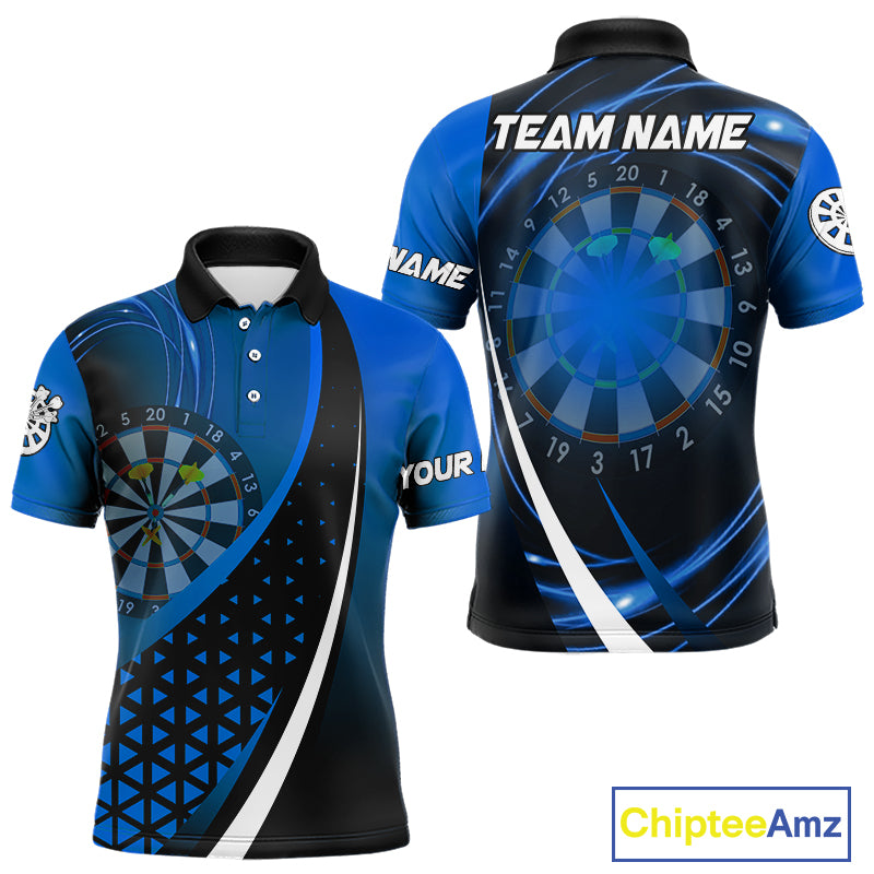 Black Blue Lights Custom Dart Shirt With Pocket Option For Men, Dart Jersey TDM4283