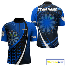 Load image into Gallery viewer, Black Blue Lights Custom Dart Shirt With Pocket Option For Men, Dart Jersey TDM4283