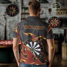 Load image into Gallery viewer, Custom Black And Orange Tribal Flame Dart Shirts For Men, Darts Team Jerseys Polo &amp; Quarter Zip TDM4285