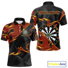Load image into Gallery viewer, Custom Black And Orange Tribal Flame Dart Shirts For Men, Darts Team Jerseys Polo &amp; Quarter Zip TDM4285
