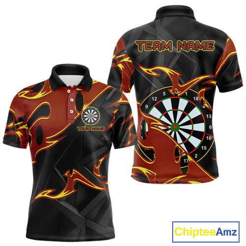 Custom Black And Orange Tribal Flame Dart Shirts For Men, Darts Team Jerseys Polo & Quarter Zip TDM4285
