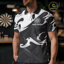 Load image into Gallery viewer, Custom Black And White Tribal Flame Dart Shirts For Men, Darts Team Jerseys Polo &amp; Quarter Zip TDM4286