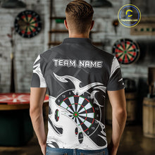 Load image into Gallery viewer, Custom Black And White Tribal Flame Dart Shirts For Men, Darts Team Jerseys Polo &amp; Quarter Zip TDM4286