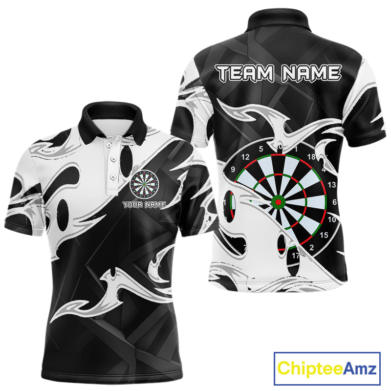 Custom Black And White Tribal Flame Dart Shirts For Men, Darts Team Jerseys Polo & Quarter Zip TDM4286