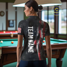 Load image into Gallery viewer, Customized Vintage Smoke US Flag Ball Billiard Shirt For Women, 8 Ball &amp; 9 Ball Patriotic Pool Jersey TDM4467