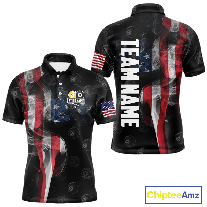 Customized Vintage Smoke US Flag Ball Billiard Shirt For Men, 8 Ball & 9 Ball Patriotic Pool Jersey TDM4467