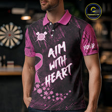 Load image into Gallery viewer, Aim With Heart Pink Ribbon Darts Shirt For Men Custom Breast Cancer Awareness Darts Jersey TDM4469