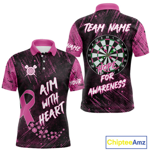 Aim With Heart Pink Ribbon Darts Shirt For Men Custom Breast Cancer Awareness Darts Jersey TDM4469