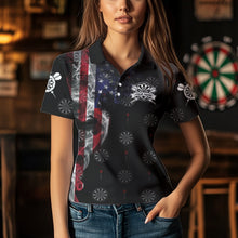 Load image into Gallery viewer, Smoke American Flag Darts Polo, Quarter-Zip Shirt Custom Patriotic Dart Shirts For Women Dart Jerseys TDM2634