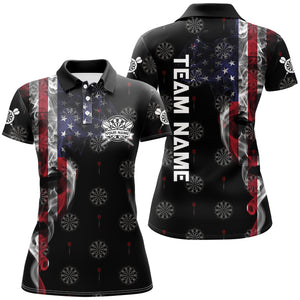 Smoke American Flag Darts Polo, Quarter-Zip Shirt Custom Patriotic Dart Shirts For Women Dart Jerseys TDM2634