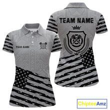 Load image into Gallery viewer, Personalized Grey US Flag Darts Shirt For Women Custom Darts Jersey, Darts Tournament Team Shirts TDM4905