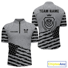 Load image into Gallery viewer, Personalized Grey US Flag Darts Shirt For Men Custom Darts Jersey, Darts Tournament Team Shirts TDM4905