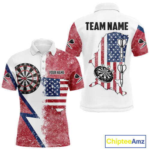 Personalized Grunge American Flag Men's Dart Shirts Custom Patriotic Darts Team Jersey |White TDM4906