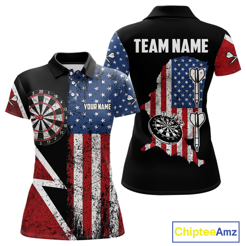 Personalized Grunge American Flag Women's Dart Shirts Custom Patriotic Darts Team Jersey Polo & 1/4 Zip TDM4907