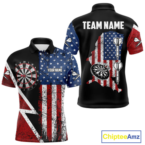 Personalized Grunge American Flag Men's Dart Shirts Custom Patriotic Darts Team Jersey Polo & 1/4 Zip TDM4907