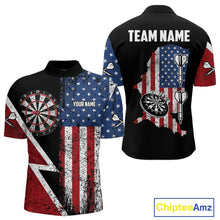 Load image into Gallery viewer, Personalized Grunge American Flag Men&#39;s Dart Shirts Custom Patriotic Darts Team Jersey Polo &amp; 1/4 Zip TDM4907