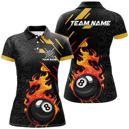 Funny 8 Ball Pool Flame Billiard Jerseys Custom Polo & 1/4 Zip For Women, Billiard Team Shirts TDM2886