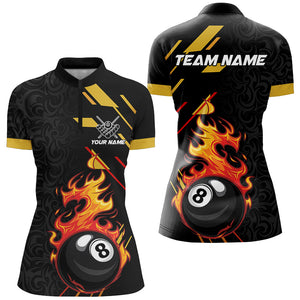 Funny 8 Ball Pool Flame Billiard Jerseys Custom Polo & 1/4 Zip For Women, Billiard Team Shirts TDM2886