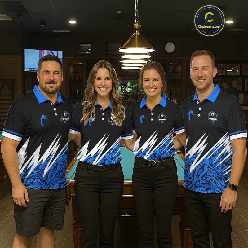 Personalized 8 Ball Billiard Jersey For Men Custom Black And Blue Pool Team Shirt Polo & 1/4 Zip TDM5339