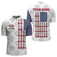 Load image into Gallery viewer, American Flag White Darts Polo &amp; Quarter Zip Shirt Custom Men Dart Shirts Patriotic Dart Jerseys TDM3356