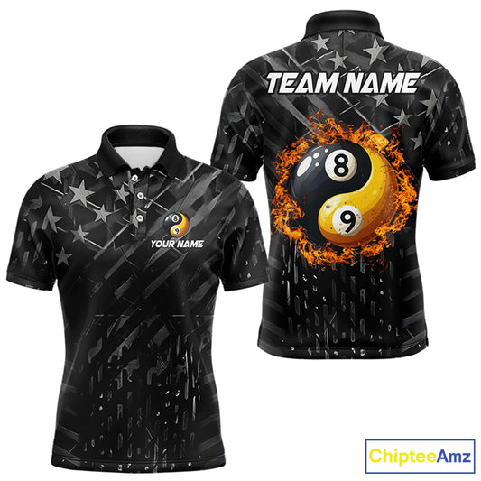Black US Flag Ying And Yang 8 Ball & 9 Ball Custom Billiard Shirts For Men Funny Billiard Jerseys  TDM3357