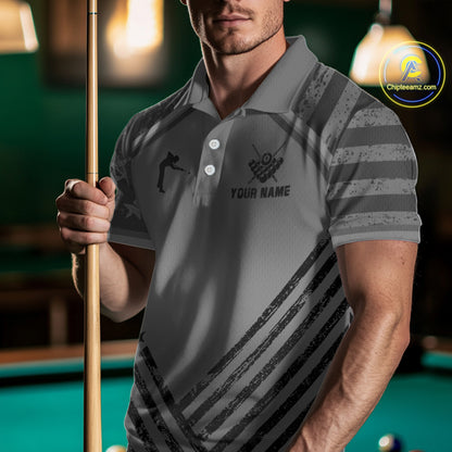 Personalized Grey US Flag 8 Ball Billiard Shirt For Men Custom Billiard Team Shirt, Pool Jerseys TDM5608
