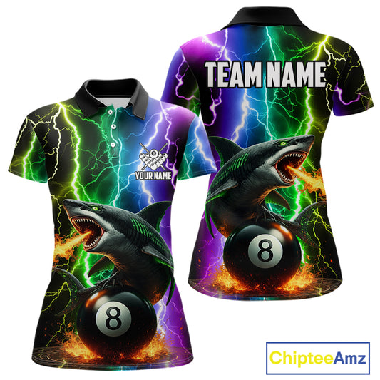 Colorful Lightning Shark 8 Ball Billiard Shirt For Women Custom Pool Team Shirt, Billiard Jersey TDM5612