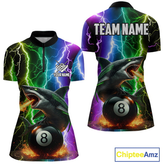 Colorful Lightning Shark 8 Ball Billiard Shirt For Women Custom Pool Team Shirt, Billiard Jersey TDM5612
