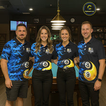 Load image into Gallery viewer, Blue Flaming 8 &amp; 9 Ball Yin-Yang Billiard Shirt For Men Custom Pool Team Jersey Polo &amp; 1/4 Zip TDM5984