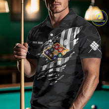 Load image into Gallery viewer, Personalized Camouflage US Flag Billiard Shirt For Men, 9 Ball Pool Team Jersey Polo &amp; 1/4 Zip TDM5992