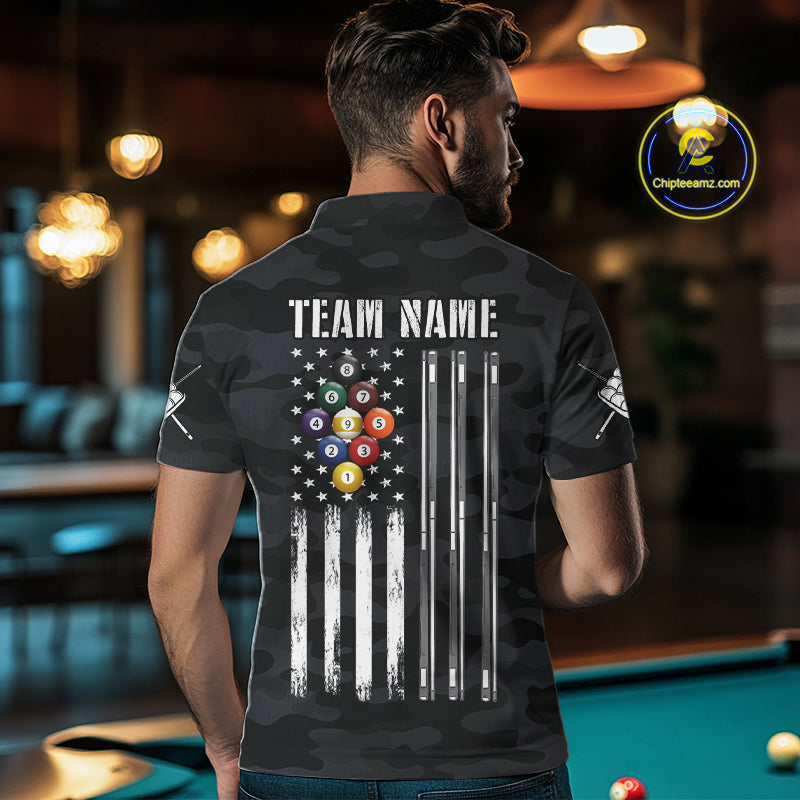 Personalized Camouflage US Flag Billiard Shirt For Men, 9 Ball Pool Team Jersey Polo & 1/4 Zip TDM5992