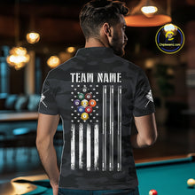 Load image into Gallery viewer, Personalized Camouflage US Flag Billiard Shirt For Men, 9 Ball Pool Team Jersey Polo &amp; 1/4 Zip TDM5992
