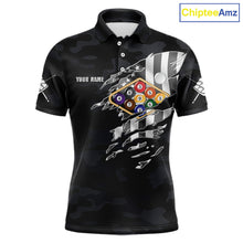 Load image into Gallery viewer, Personalized Camouflage US Flag Billiard Shirt For Men, 9 Ball Pool Team Jersey Polo &amp; 1/4 Zip TDM5992