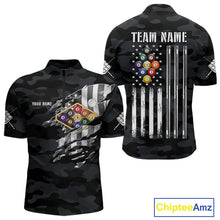 Load image into Gallery viewer, Personalized Camouflage US Flag Billiard Shirt For Men, 9 Ball Pool Team Jersey Polo &amp; 1/4 Zip TDM5992