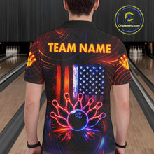 Load image into Gallery viewer, Custom Neon American Flag Bowling Shirt For Men, Patriotic Bowling Team Jersey Polo &amp; 1/4 Zip TDM6221