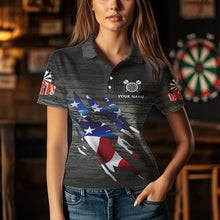 Load image into Gallery viewer, Personalized Grey Grunge American Flag Darts Shirts For Women Custom Patriotic Darts Team Jerseys TDM1558