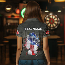 Load image into Gallery viewer, Personalized Grey Grunge American Flag Darts Shirts For Women Custom Patriotic Darts Team Jerseys TDM1558
