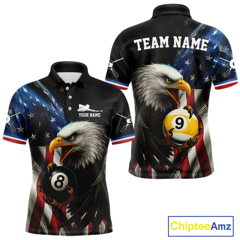 American Flag Eagle 8 Ball & 9 Ball Billiard Shirt For Men Custom Patriotic Billiard Jersey TDM4477