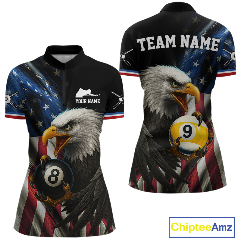 American Flag Eagle 8 Ball & 9 Ball Billiard Shirt For Women Custom Patriotic Billiard Jersey TDM4477