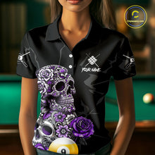 Load image into Gallery viewer, Personalized Purple Funny Skull Roses 9 Ball Billiard Shirt For Women Custom Pool Team Shirt Design TDM4478